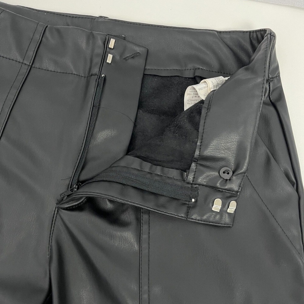 ZARA Black Carpenter Cargo Faux Leather Pants Vegan Straight Leg Size Small - Picture 4 of 15